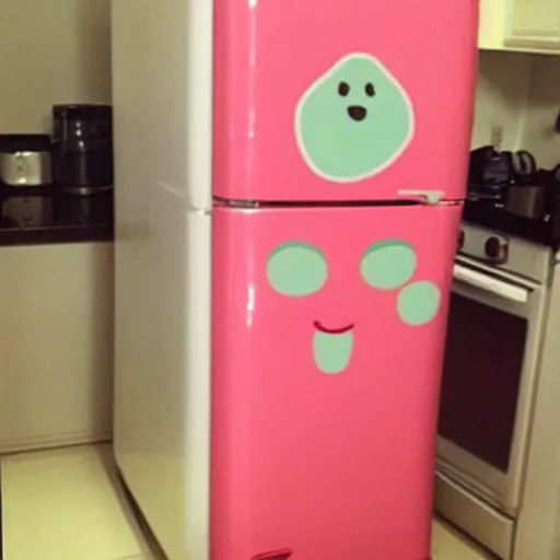 Image similar to cute fridge with human features, super cute, tiny , adorable, awww aspiring, very cute