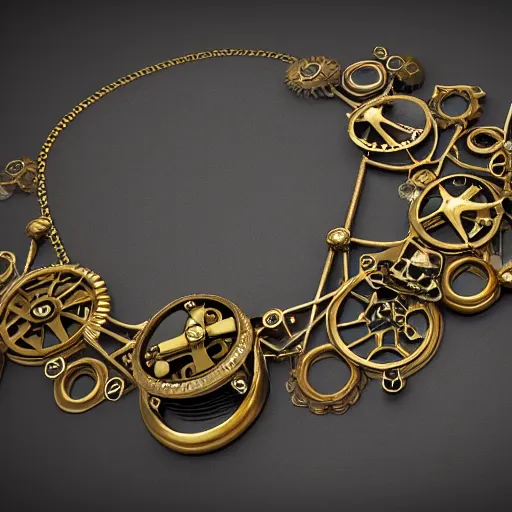 Prompt: steampunk jewellery in polished gold and silver, trending on artstation, octane render