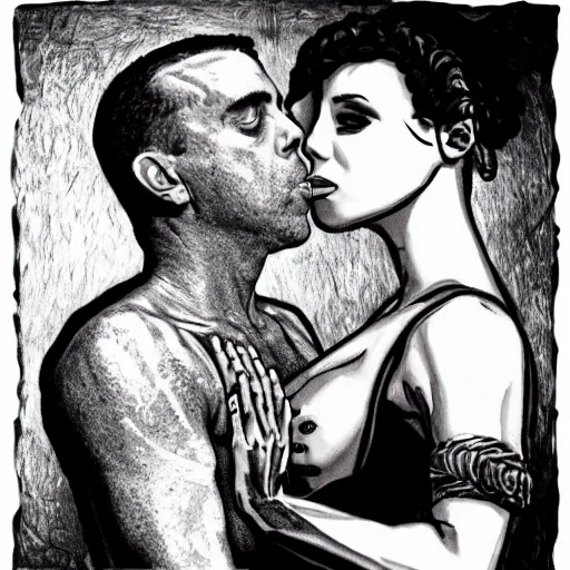 Image similar to Jordan Peterson as leia slave making out with joe rogan, photorealistic, portrait, metal bikini, 4k