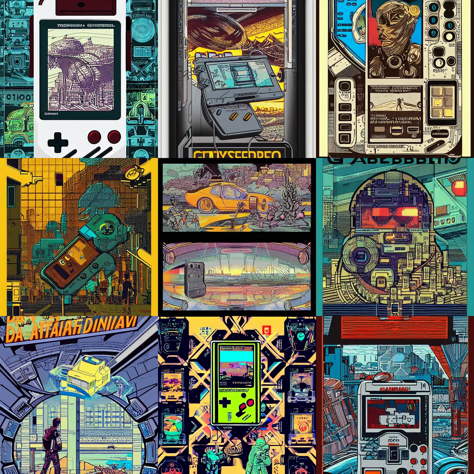 Prompt: gameboy, italian futurism, da vinci, Dan Mumford, Josan Gonzalez