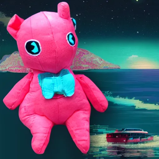 Image similar to retrowave enterprising plushie toy shore