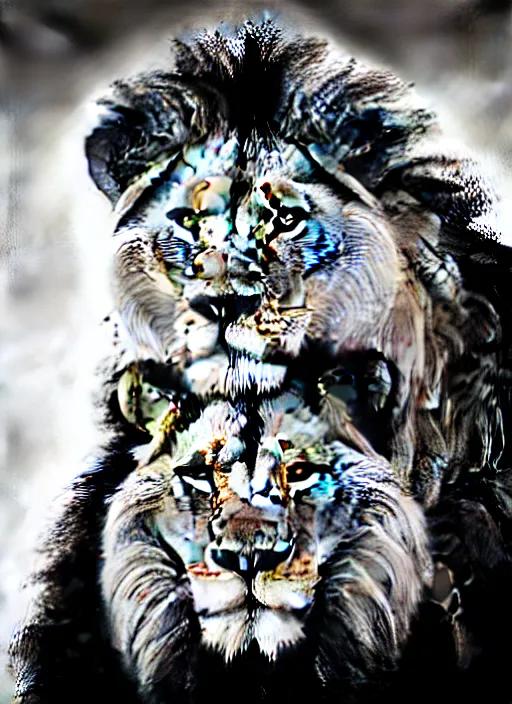 Image similar to lion and lioness black and white portrait white sky in background