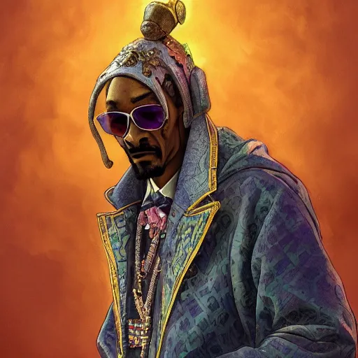 Image similar to Snoop Dogg as a cartoon character endgame boss, D&D, fantasy, intricate, cinematic lighting, highly detailed, digital painting, artstation, concept art, smooth, sharp focus, illustration, art by Akihiko Yoshida, Greg Rutkowski and Alphonse Mucha