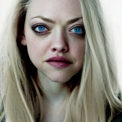 Image similar to photo of amanda seyfried, full platinum blond, pale skin, freckle, by annie leibovitz, realistic, high detail, high quality, trending on pinteresst