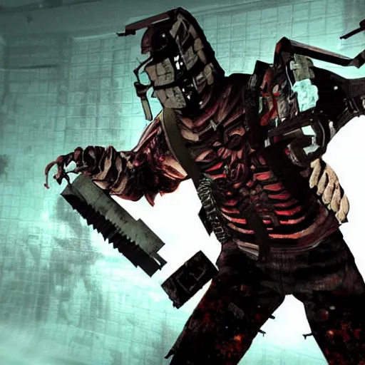 Prompt: minimalist dead space, battling zombies, high fidelity, highly detailed, gruesome