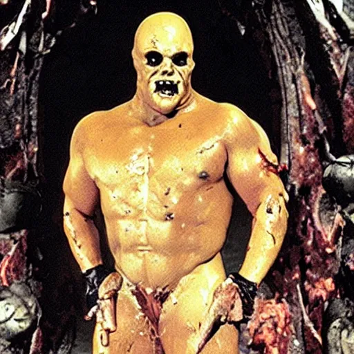 Image similar to big buff grotesque scary fleshy wet, Nemesis from biohazard, movie still iconic