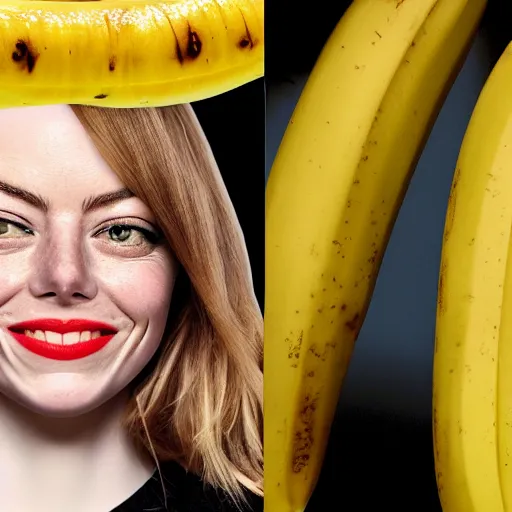 Image similar to a banana that has face of emma stone on it, dark humor, dalle 2 reference