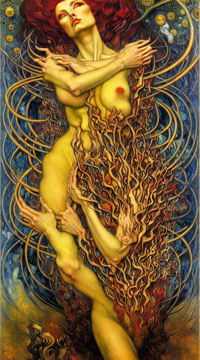 Image similar to Divine Chaos Engine by Karol Bak, Jean Delville, William Blake, Gustav Klimt, and Vincent Van Gogh, symbolist, visionary