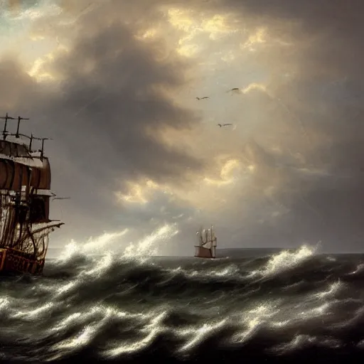 Image similar to pirate ship on a stormy sea