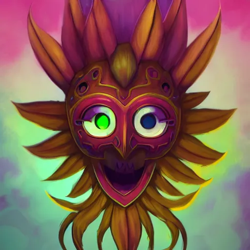 Prompt: a logo of majora's mask skull kid, art by lois van baarle and loish and ross tran and rossdraws and sam yang and samdoesarts and artgerm and saruei and disney, digital art, highly detailed, intricate, sharp focus, trending on artstation hq, deviantart, unreal engine 5, 4 k uhd image