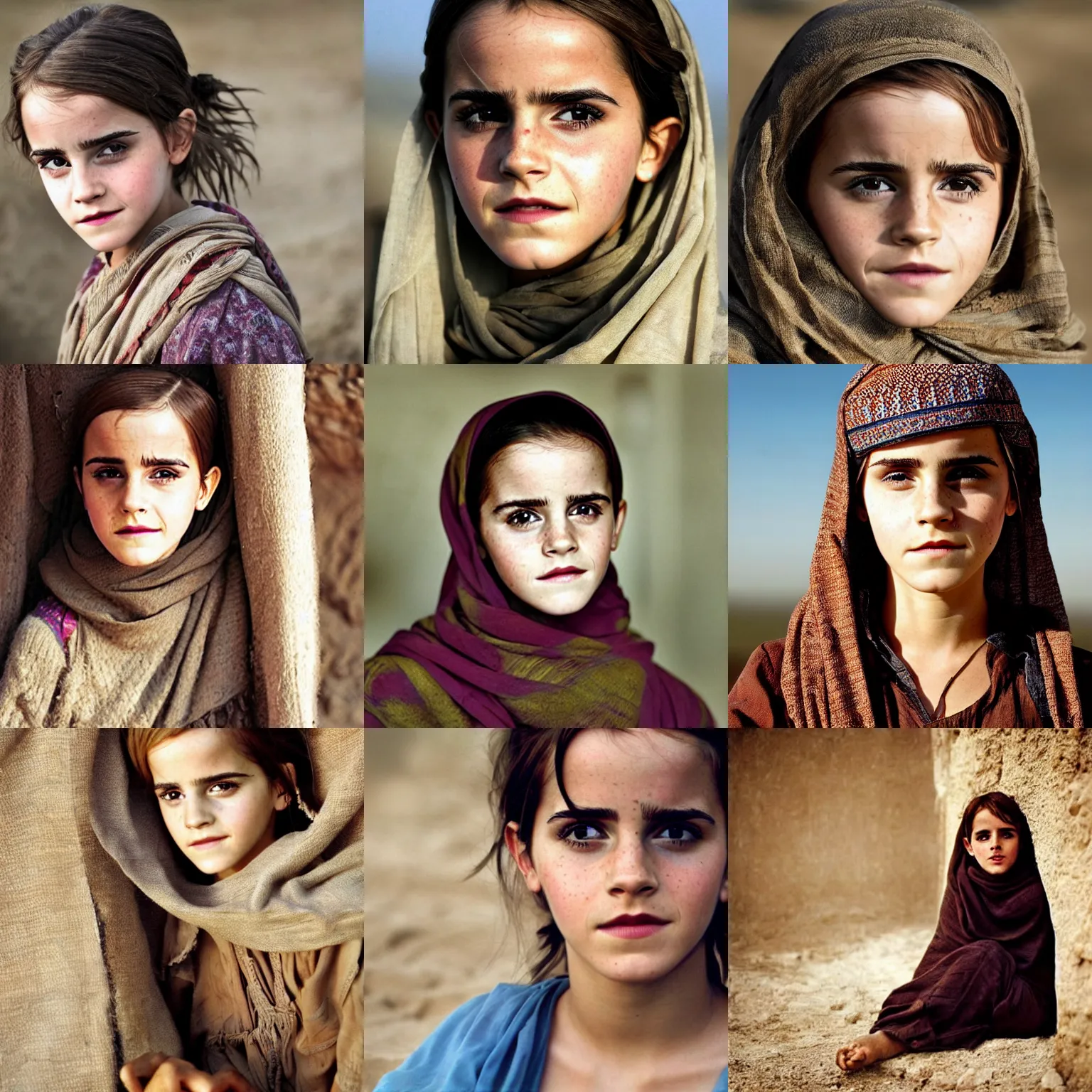 Prompt: photo of emma watson, afghan girl, national geographic