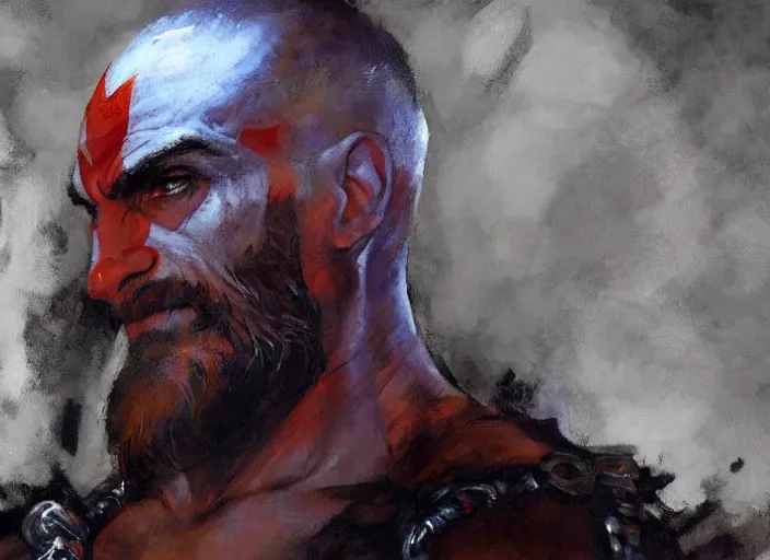 Prompt: a highly detailed beautiful portrait of robert deniro as kratos, by gregory manchess, james gurney, james jean