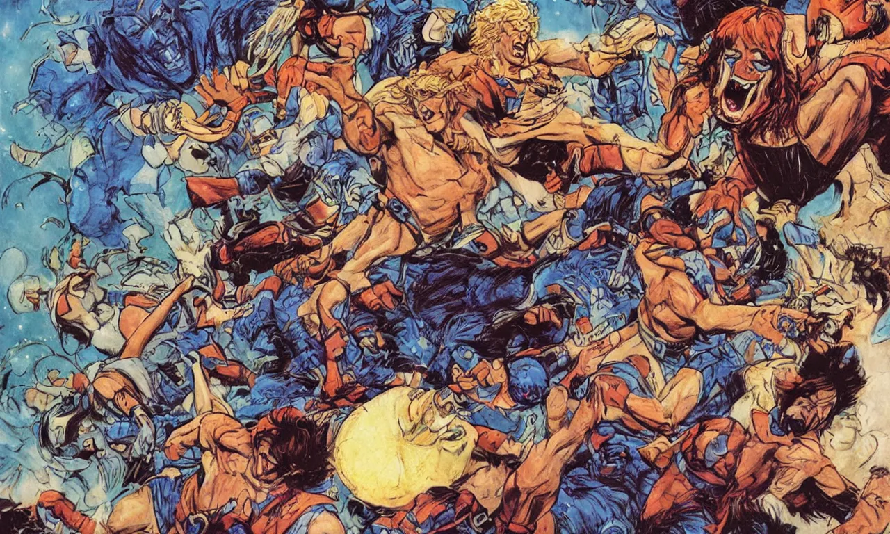 Image similar to neil gaiman beating heman in the dreaming, mike dringenberg