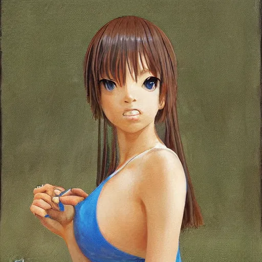 Image similar to anime beyonce by by Hasui Kawase by Richard Schmid on canvas