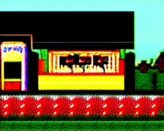 Image similar to Pixel art of a rural gas station at dusk, in the style of 1981 Video Games, 4bit, CGA, 16 colors, high contrast