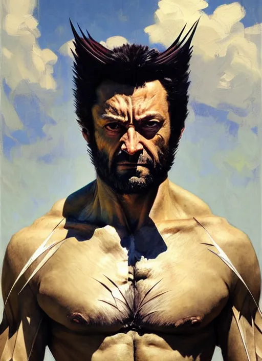 Prompt: portrait of wolverine, forest, calm, fantasy character portrait, dynamic pose, above view, sunny day, thunder clouds in the sky, artwork by Jeremy Lipkin and Giuseppe Dangelico Pino and Michael Garmash and Rob Rey, very coherent symmetrical artwork, sharp edges, perfect face, simple form, 100mm