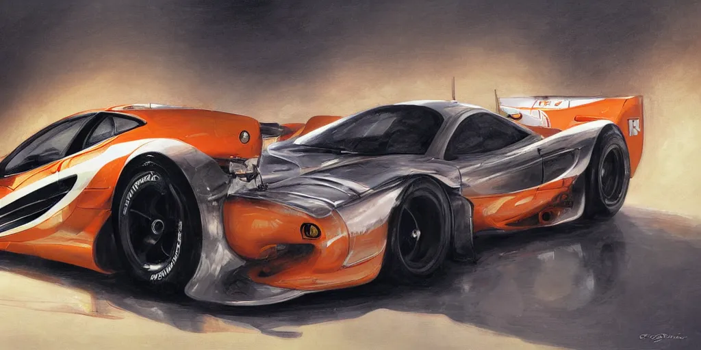 Image similar to a cinematic painting of a 2 0 0 4 mclaren f 1 race car by greg rutkowski, rim light, highly detailed, beautiful