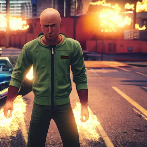 Prompt: an ingame shot of the one punch man as a gta 5 character, ingame shot from gta 5, ray tracing x, wet reflections, unreal engine 5, intricate details, fantasy, hyper realism, humongous view, smooth, cinematic