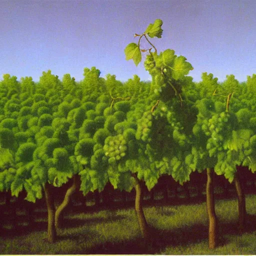 Prompt: grape tree by René Magritte