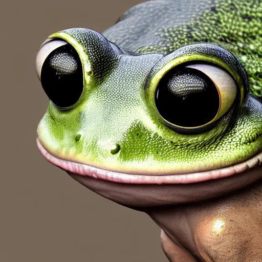 Image similar to closeup of a frog with the eyes of a house - fly, creature hybrid, high resolution photo, trending on artstation, 8 k