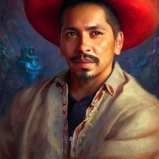 Image similar to portrait of a mexican man ( 3 5 ) from mexico in 2 0 2 1, an oil painting by ross tran and thomas kincade