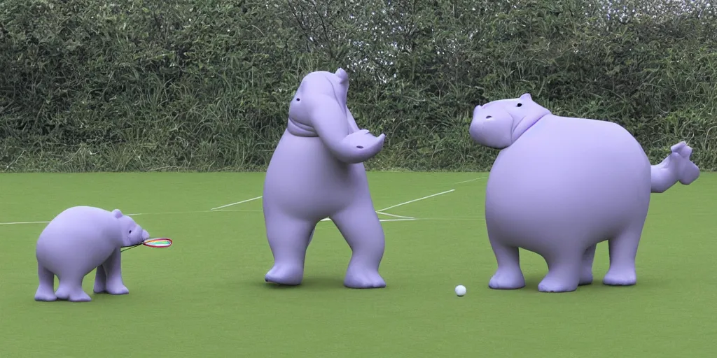 Image similar to plastic anthromorphic hippos playing badminton
