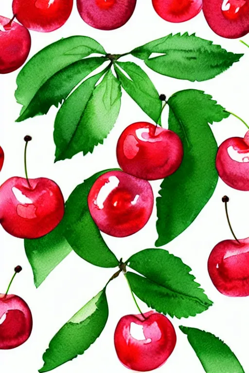 Image similar to minimalist watercolor art of cherries, illustration, vector art