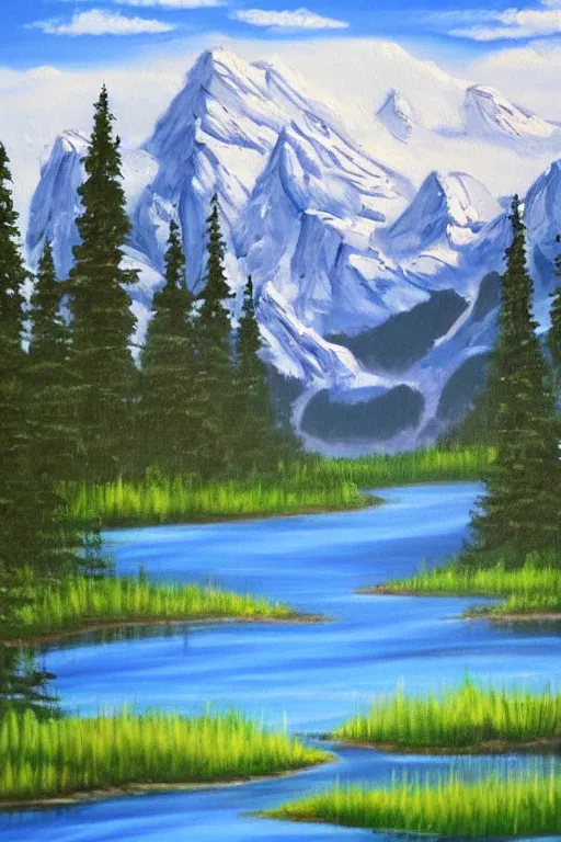 Image similar to bob ross painting of alberta canada