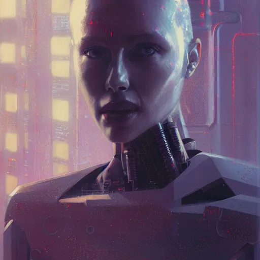 Image similar to neuromancer, cyberpunk, artificial intelligence, cybernetics, dystopian future, cybernetics, razorgirl, chiaroscuro, high detail, painted by greg rutkowski, painted by igor kieryluk, painted by bobby chiu, trending on artstation