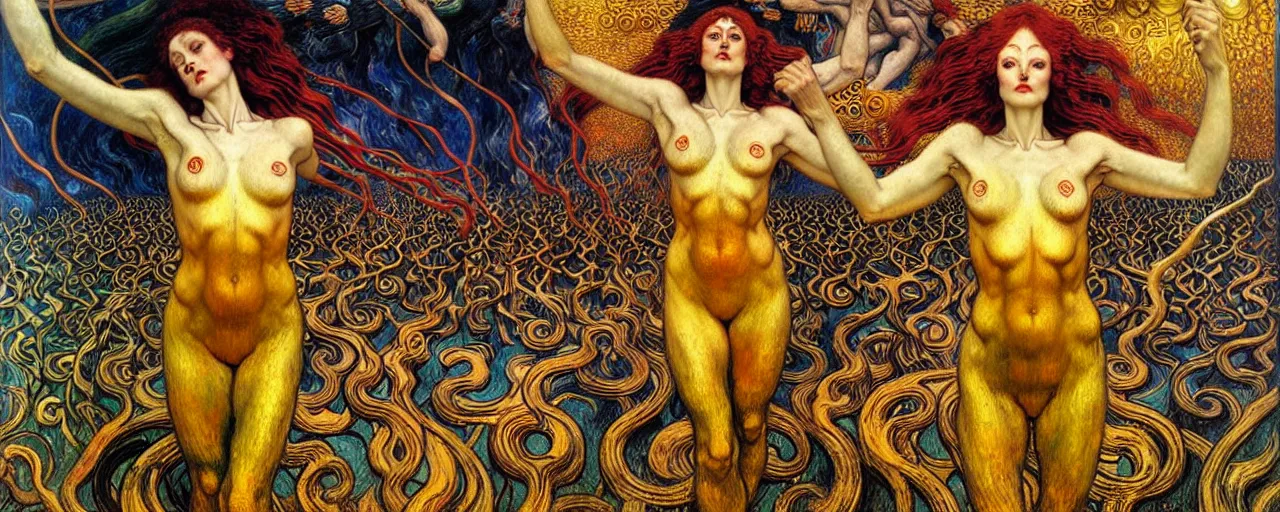 Image similar to Divine Chaos Engine by Karol Bak, Jean Delville, William Blake, Gustav Klimt, and Vincent Van Gogh, symbolist, visionary