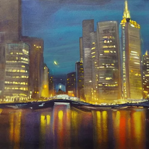 Prompt: painting of the cityscape at night