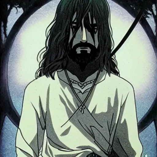 Prompt: aragorn from the anime lord of the rings (1986), looking serious, some beard, studio ghibli, very detailed, realistic