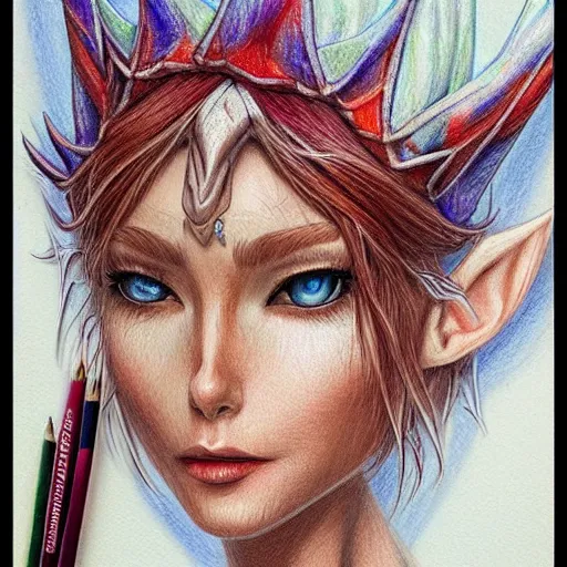 Prompt: Colored pencil art on paper, Frost Elf, highly detailed, artstation, MasterPiece, Award-Winning, Caran d'Ache Luminance