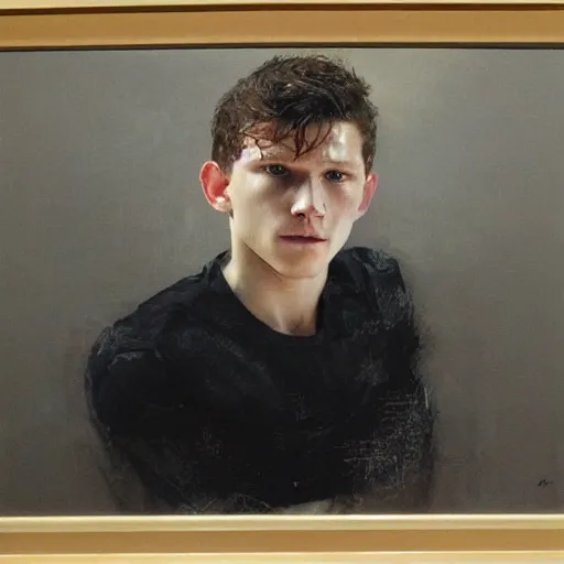 Prompt: handsome tom holland by ruan jia, portrait