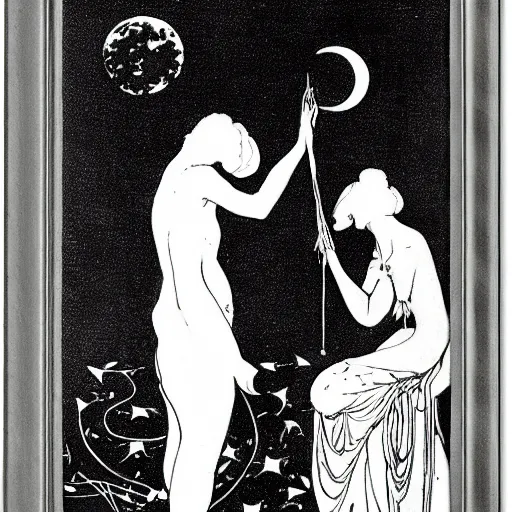 Image similar to bright crescent moon by aubrey beardsley