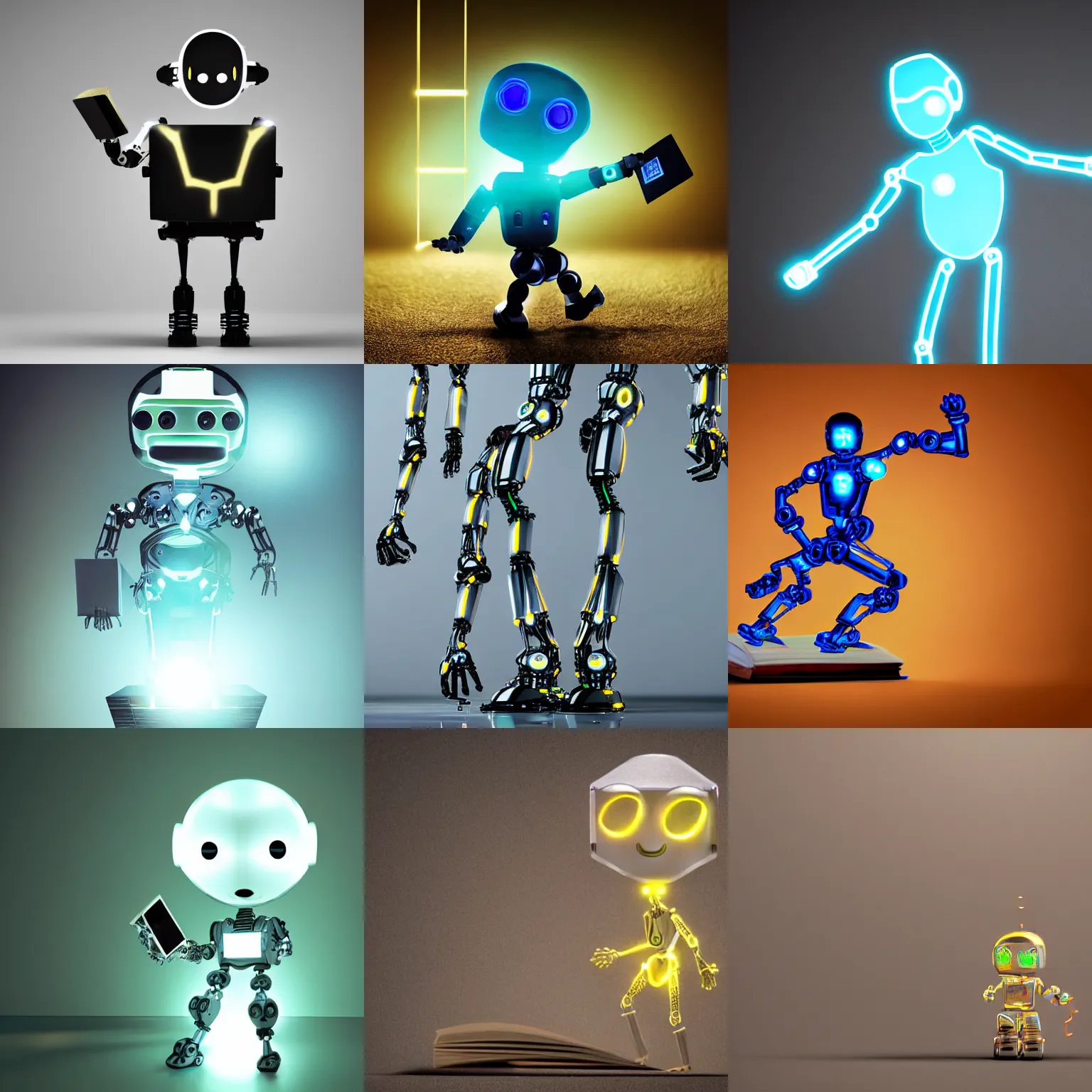 Image similar to running glowing robotic humanoid holding glowing book, dragging broken chains