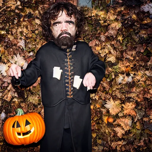 Image similar to peter dinklage trick or treating on halloween, ( sony a 7 r iv, symmetric balance, polarizing filter, photolab, lightroom, 4 k, dolby vision, photography awardm, voque, perfect face )