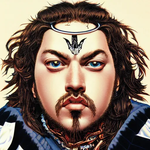 Image similar to portrait closeup of crazy post malone, symmetrical, by yoichi hatakenaka, masamune shirow, josan gonzales and dan mumford, ayami kojima, takato yamamoto, barclay shaw, karol bak, yukito kishiro