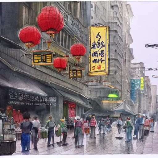 Prompt: Shanghai street scene, highly detailed, contemporary watercolor, smooth, by Joseph Zbikowicz, 8k