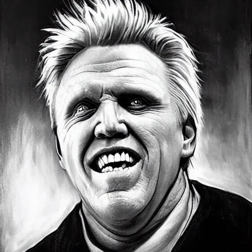 Prompt: Sinister Gary Busey portrait, gloomy