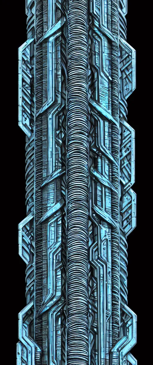 Image similar to a double helix dna cyberpunk carved pillar, high details, lineart, by vincent di fate, inking, screen print, masterpiece, trending on artstation, sharp, high contrast, hyper - detailed,, hd, 4 k, 8 k