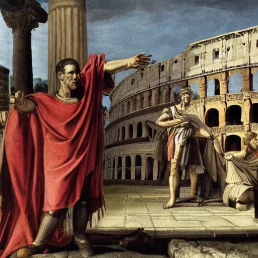 Image similar to Painting of Julius Caesar infront of the Roman colosseum, exotic