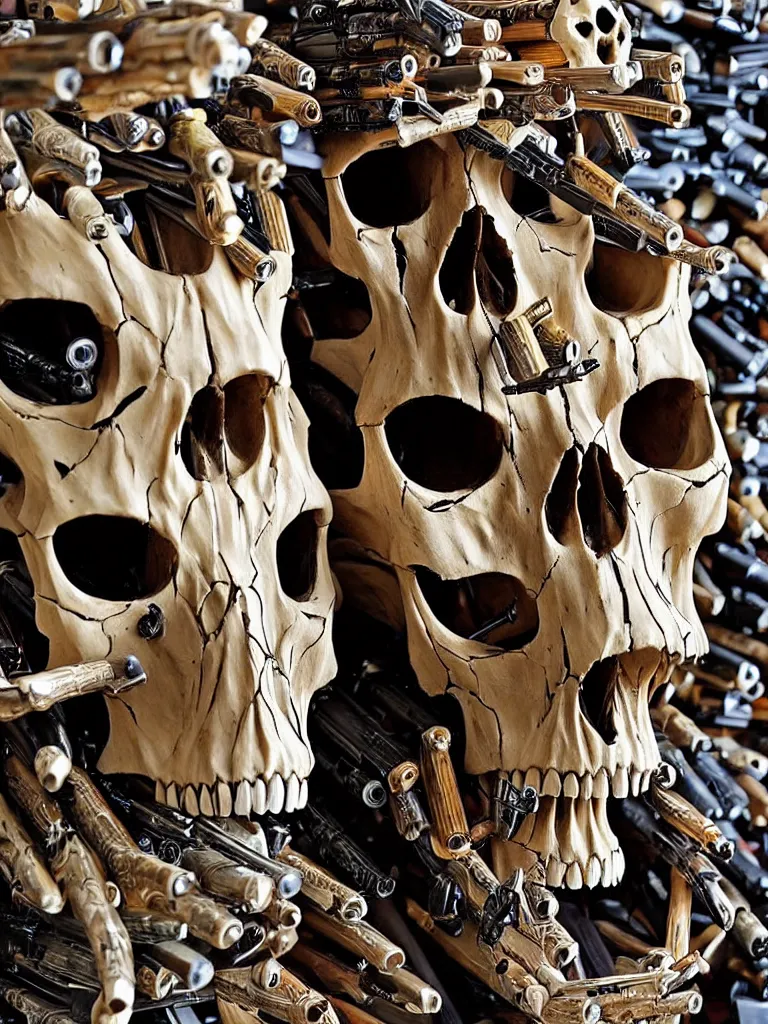 Prompt: animal skull made of rifles, animal bones made of guns, ultra-realistic, intricate details photograph