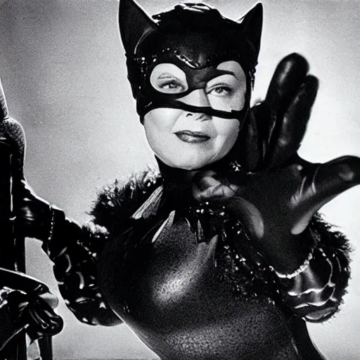 Prompt: roseanne barr as catwoman, movie still