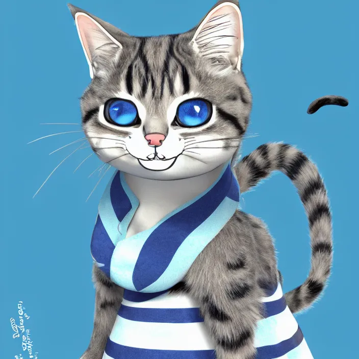 Prompt: cute blue striped cat of cheshire from alice in wonderland. an adorable cat with light blue stripes and a big playful human - like smile. award - winning digital art, trending on artstation