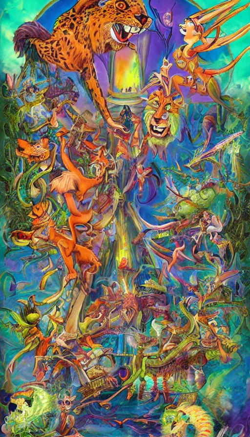 Prompt: psytrance artwork, by don bluth