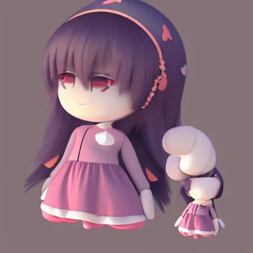 Prompt: cute fumo plush of a girl with a big heart, hair blocking eyes, twee, stylized pbr glinting, blob anime, bokeh, vray