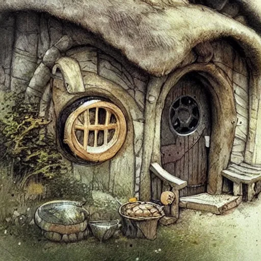 Image similar to hobbit house. muted colors. by Jean-Baptiste Monge !!!!!!!!!!!!!!!!!