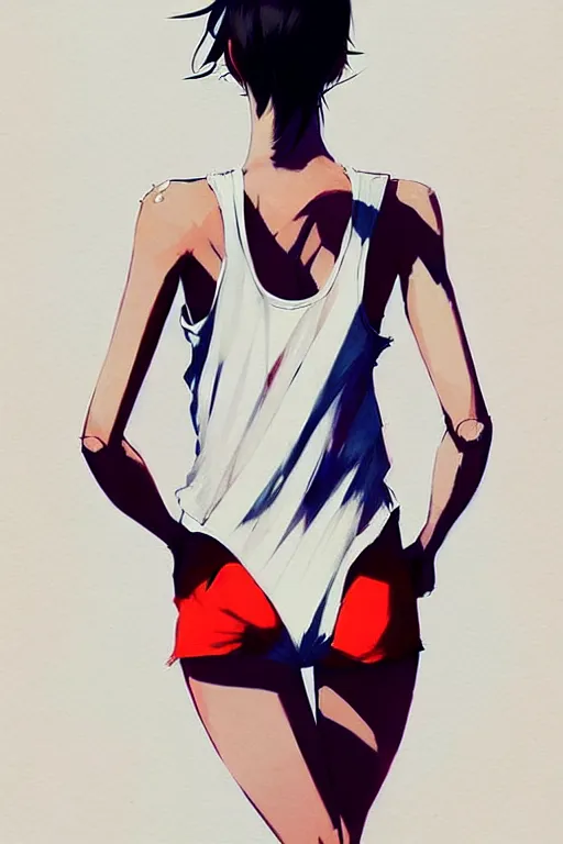 Image similar to a ultradetailed full body portrait of a woman dressed in a white tank top, by conrad roset, greg rutkowski and makoto shinkai trending on artstation