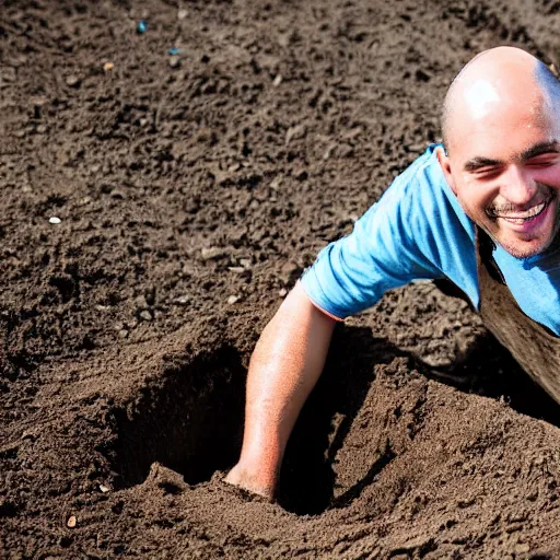 Image similar to a guy digging a hole and having a lot of fun